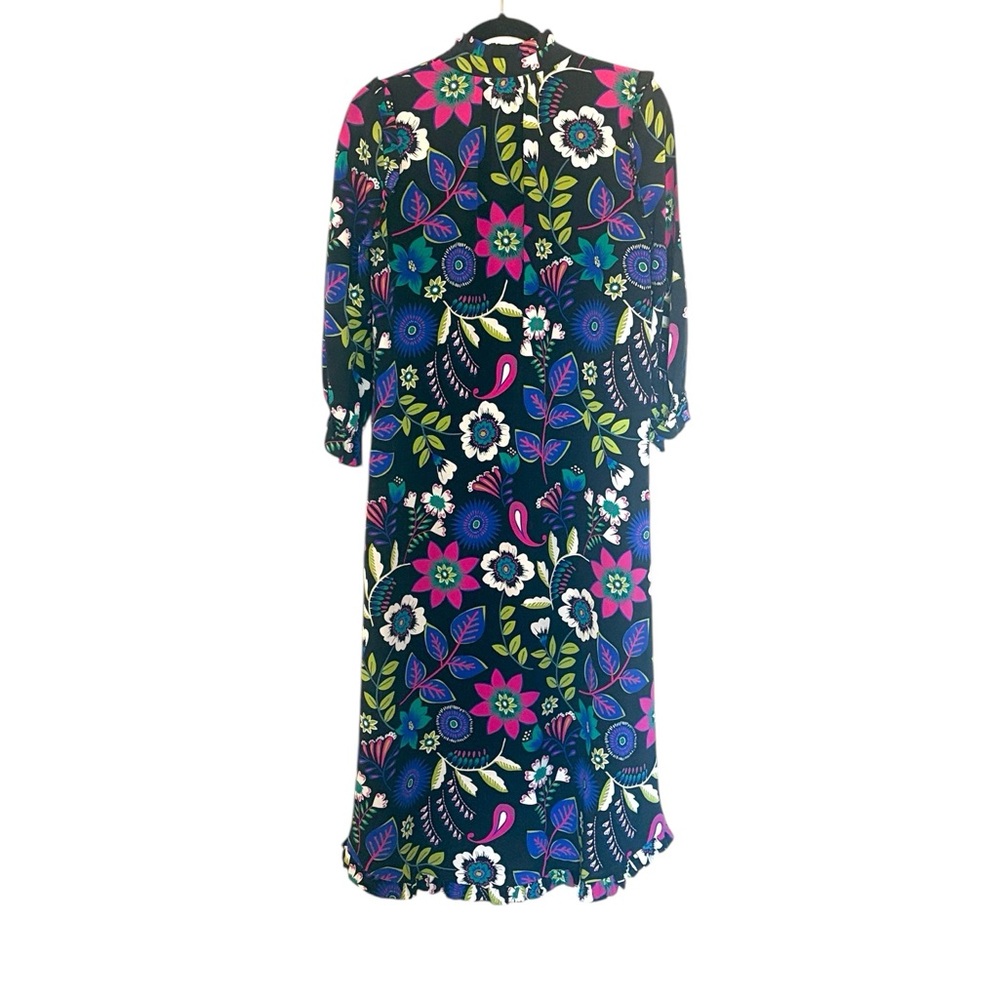 Tyler Boe Maggie Silk Floral dress, in a black multi-color print, tie@neck, M/L